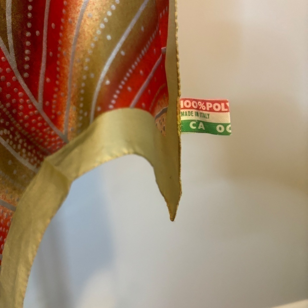Vintage, Made in Italy, Red, Silver, Beige Scarf, Circa 1970s - Picture 4 of 6